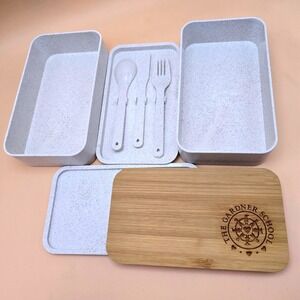 The Gardner School Bamboo Wheat Straw Bento Box Double Layer Lunch Set Grey